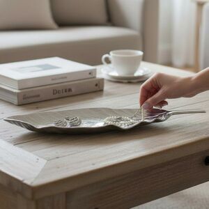 Beatriz Large Handmade Aluminum Metalware Warming / Cool Tray Leaf Design 19x4.5